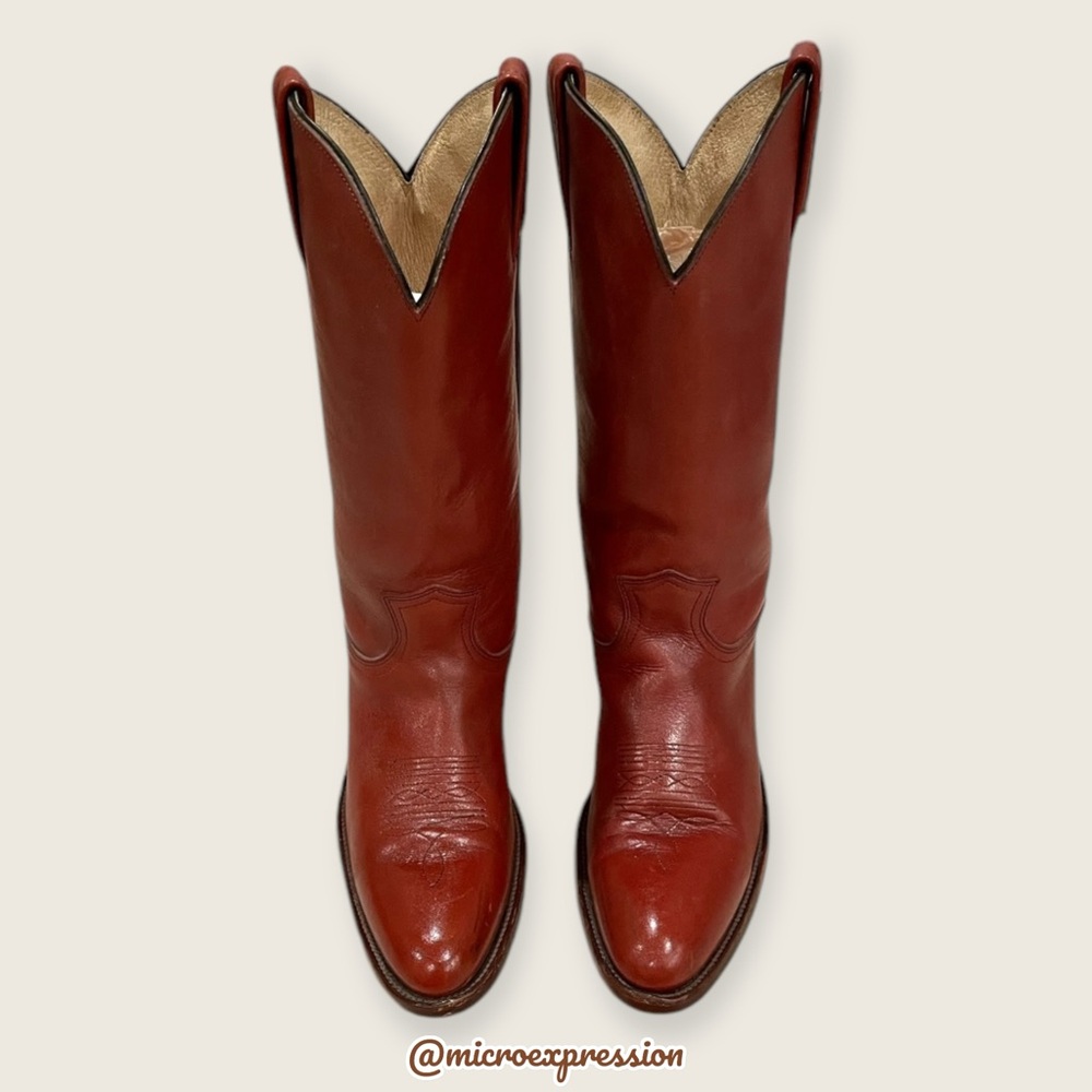 1980 Frye Vintage Red Leather Embroidered Heeled Western Fall/Summer Cowboy Boot - Picture 7 of 15